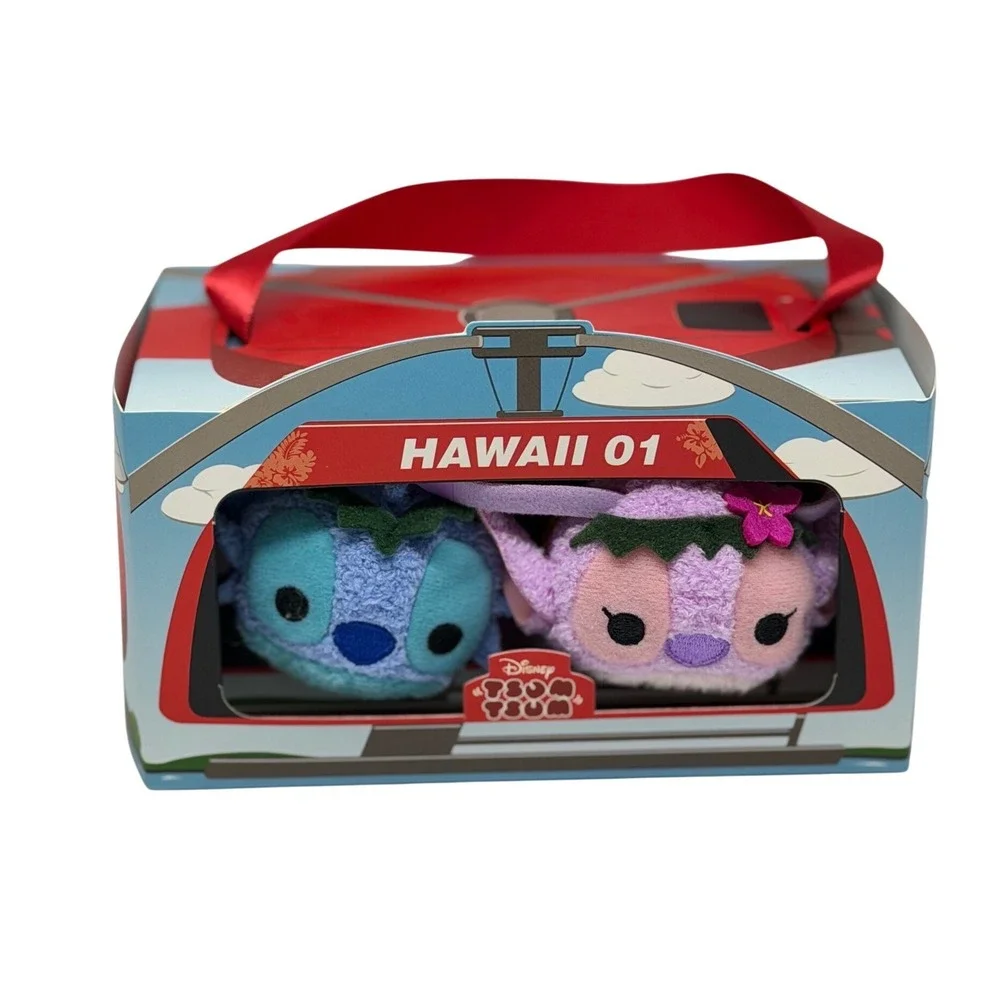 Disney Tsum Tsum Plush Hawaii Stitch Angel Hula Set Blue Pink NIB Collectible 01